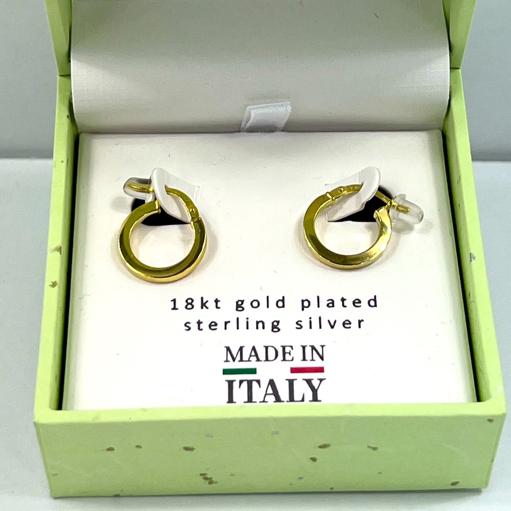 MÍA FIORE 💯FLAT HOOPE EARRINGS, GOLD COLOR, STERLING SILVER, 18KT GOLD PLATED